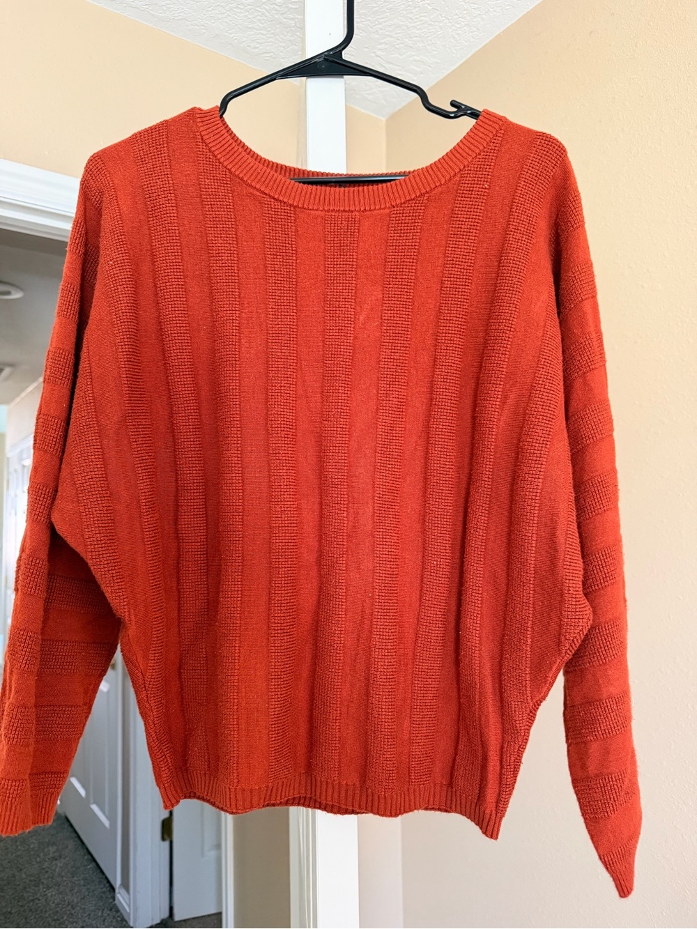 Burnt-Orange Ribbed Crewneck Women’s Sweater
